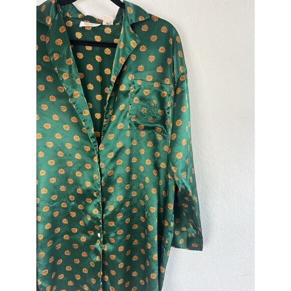 Victoria Secret Vintage Y2K Gold Label Womens Sleep Shirt Green Satin Pjs Medium - Picture 10 of 11